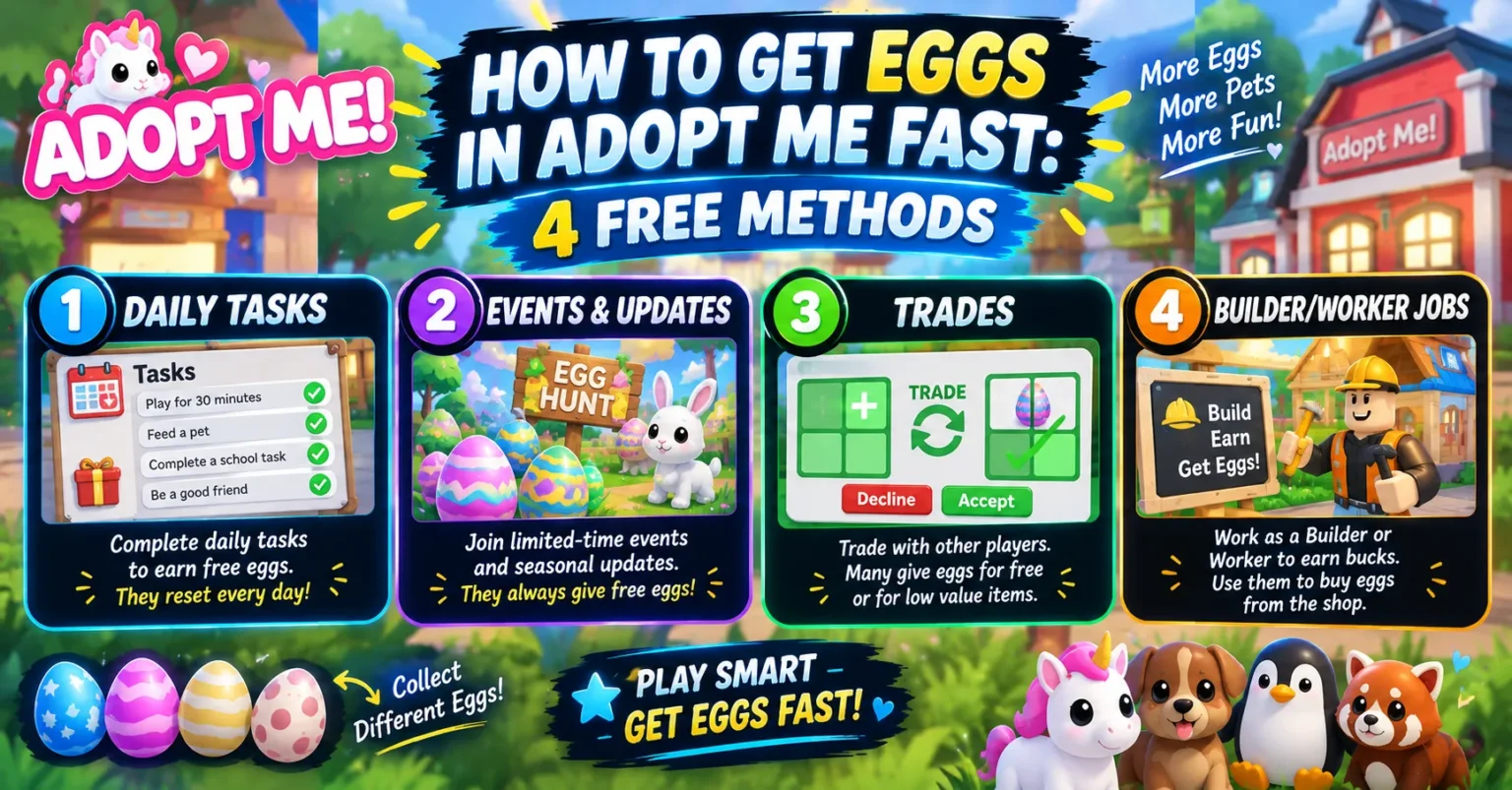 How to Get Eggs in Adopt Me Fast: 4 Free Methods How to Get Eggs in Adopt Me Fast: 4 Free Methods