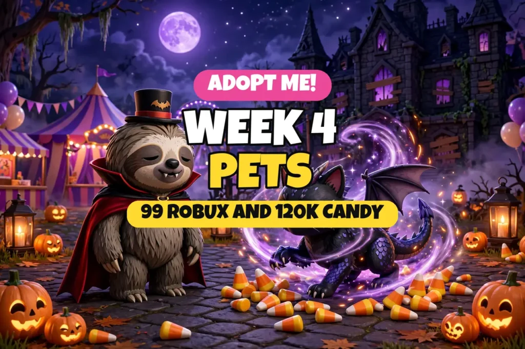 Adopt Me Halloween Week 4 Pets: Count Slothula and Stray Cat Dragon Adopt Me Halloween week 4 pets Count Slothula and Stray Cat Dragon featured guide image